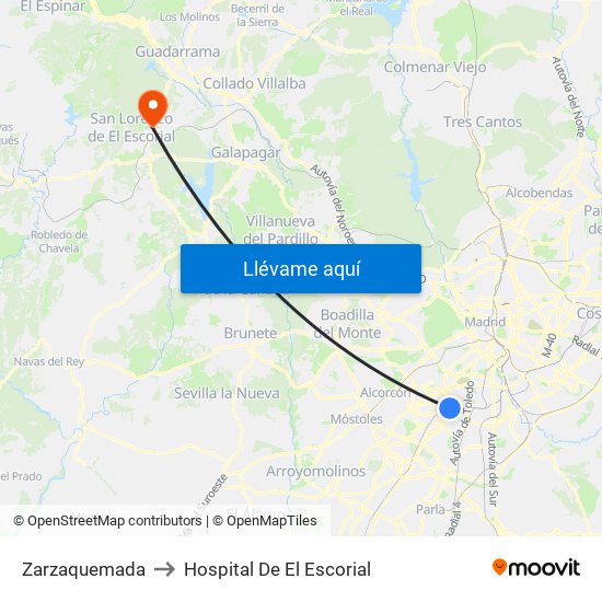Zarzaquemada to Hospital De El Escorial map
