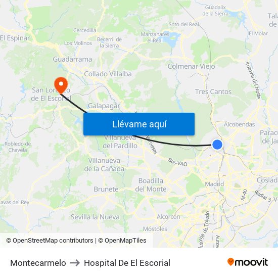 Montecarmelo to Hospital De El Escorial map