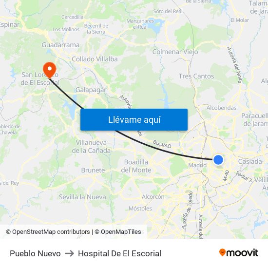 Pueblo Nuevo to Hospital De El Escorial map