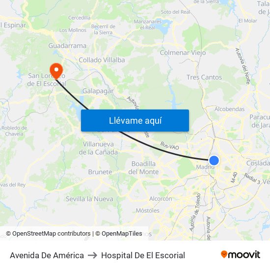 Avenida De América to Hospital De El Escorial map