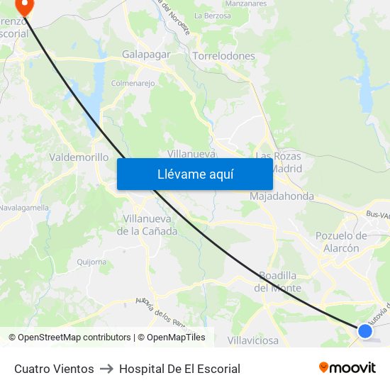Cuatro Vientos to Hospital De El Escorial map