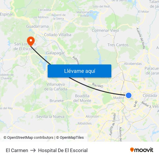 El Carmen to Hospital De El Escorial map