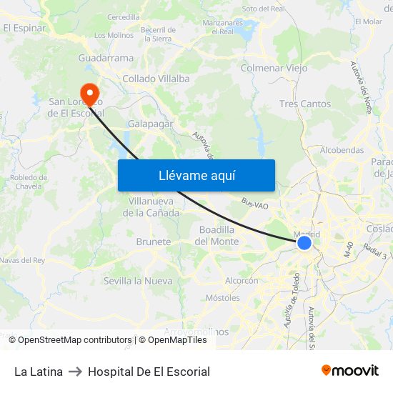 La Latina to Hospital De El Escorial map