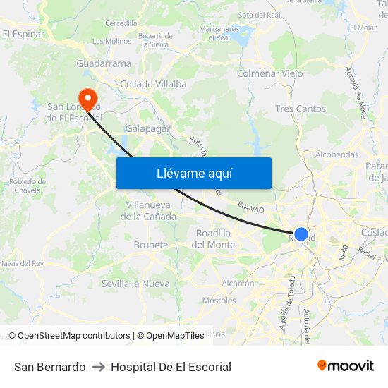 San Bernardo to Hospital De El Escorial map