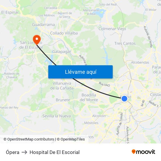 Ópera to Hospital De El Escorial map