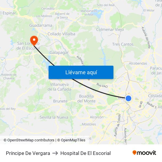 Príncipe De Vergara to Hospital De El Escorial map