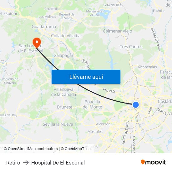 Retiro to Hospital De El Escorial map