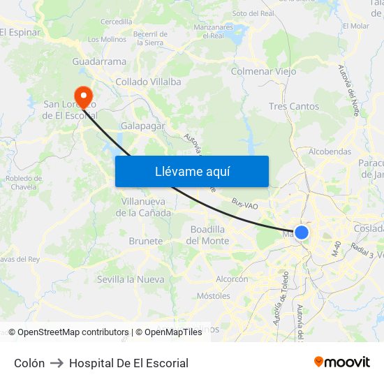 Colón to Hospital De El Escorial map