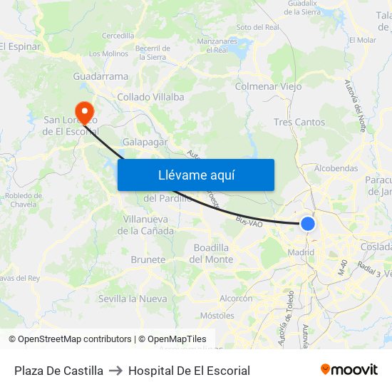 Plaza De Castilla to Hospital De El Escorial map
