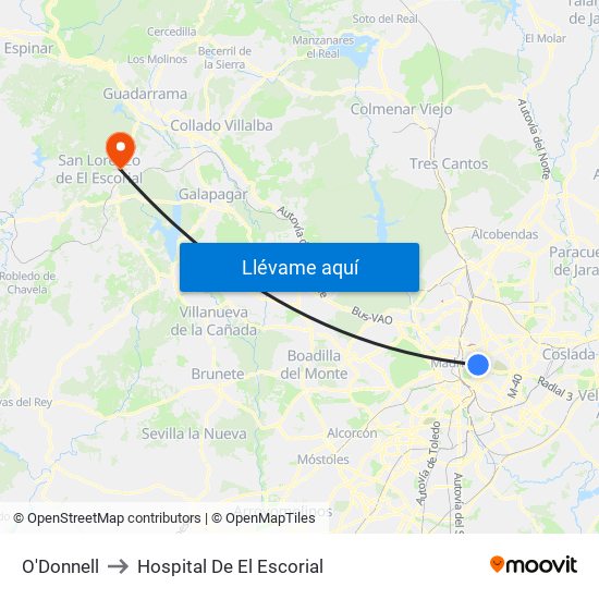 O'Donnell to Hospital De El Escorial map