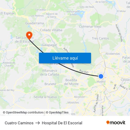 Cuatro Caminos to Hospital De El Escorial map