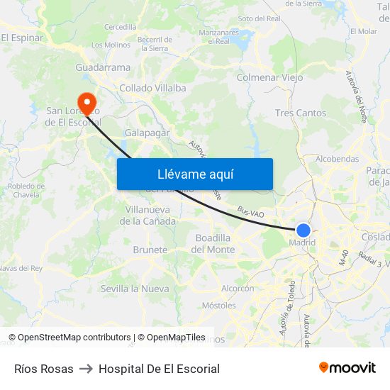 Ríos Rosas to Hospital De El Escorial map
