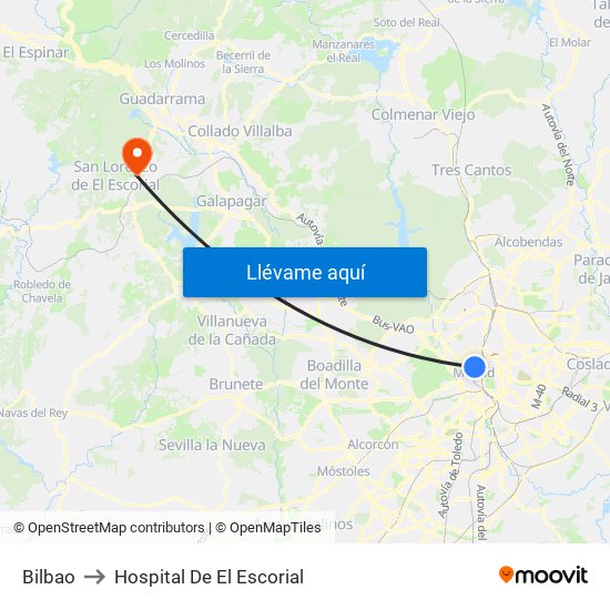Bilbao to Hospital De El Escorial map