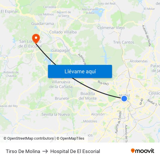 Tirso De Molina to Hospital De El Escorial map