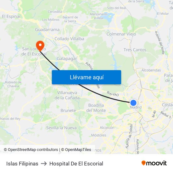 Islas Filipinas to Hospital De El Escorial map