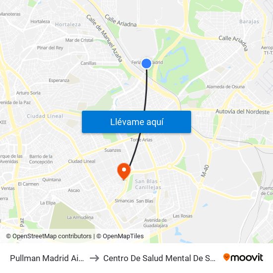 Pullman Madrid Airport & Feria to Centro De Salud Mental De San Blas - Canillejas map