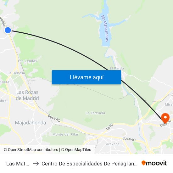Las Matas to Centro De Especialidades De Peñagrande. map