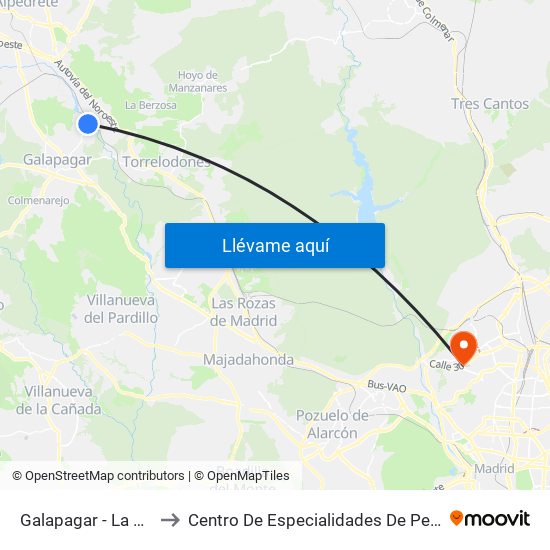 Galapagar - La Navata to Centro De Especialidades De Peñagrande. map