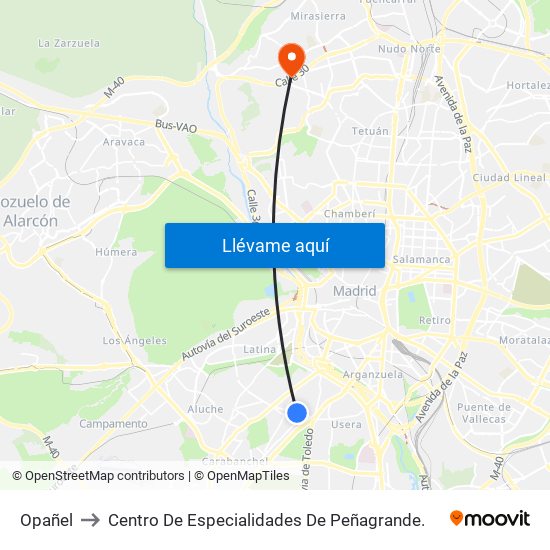 Opañel to Centro De Especialidades De Peñagrande. map