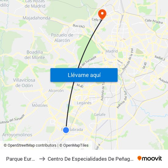 Parque Europa to Centro De Especialidades De Peñagrande. map