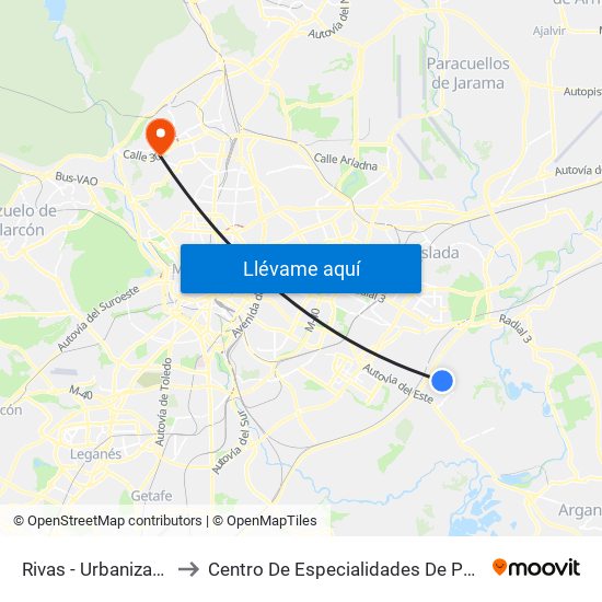 Rivas - Urbanizaciones to Centro De Especialidades De Peñagrande. map