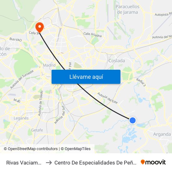 Rivas Vaciamadrid to Centro De Especialidades De Peñagrande. map