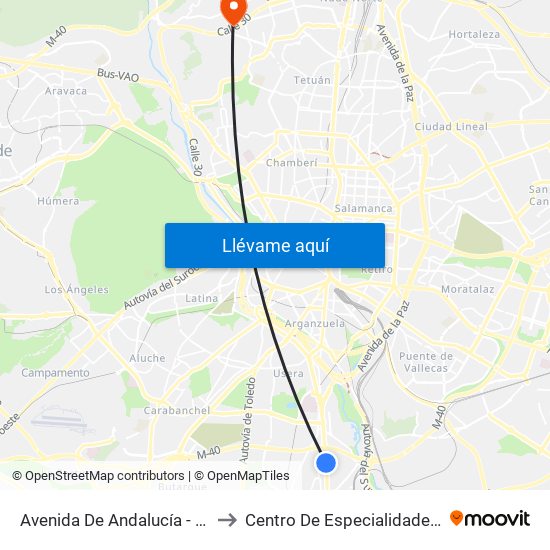 Avenida De Andalucía - Centro Comercial to Centro De Especialidades De Peñagrande. map