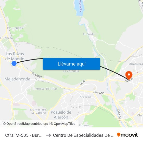 Ctra. M-505 - Burgocentro to Centro De Especialidades De Peñagrande. map