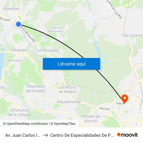 Av. Juan Carlos I - Zoco to Centro De Especialidades De Peñagrande. map