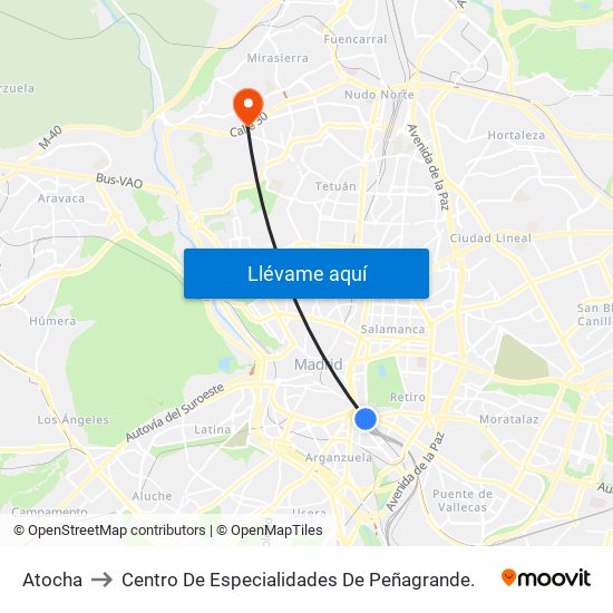 Atocha to Centro De Especialidades De Peñagrande. map
