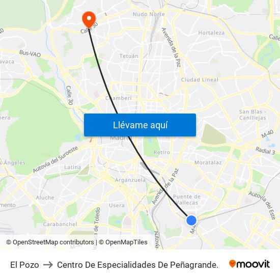 El Pozo to Centro De Especialidades De Peñagrande. map