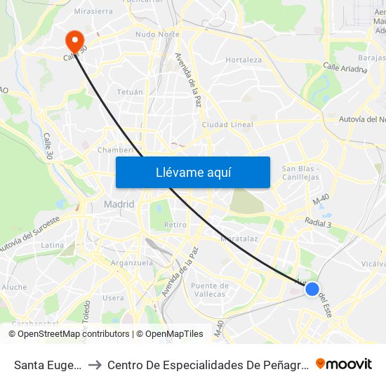 Santa Eugenia to Centro De Especialidades De Peñagrande. map