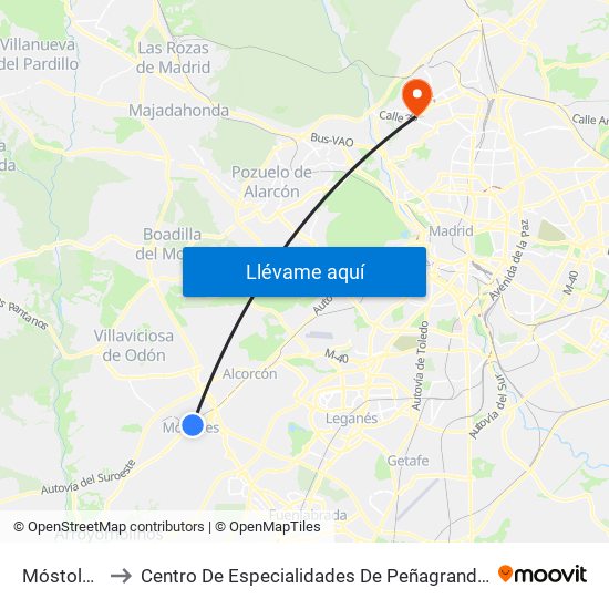 Móstoles to Centro De Especialidades De Peñagrande. map