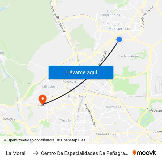 La Moraleja to Centro De Especialidades De Peñagrande. map