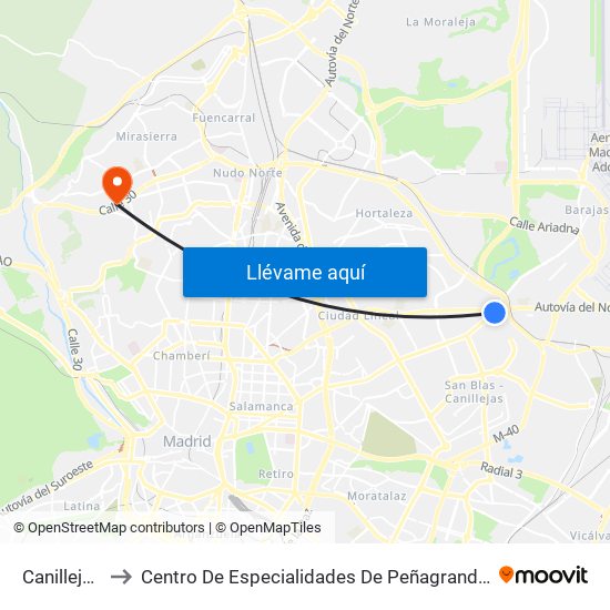 Canillejas to Centro De Especialidades De Peñagrande. map