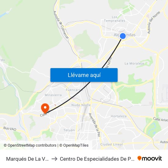 Marqués De La Valdavia to Centro De Especialidades De Peñagrande. map