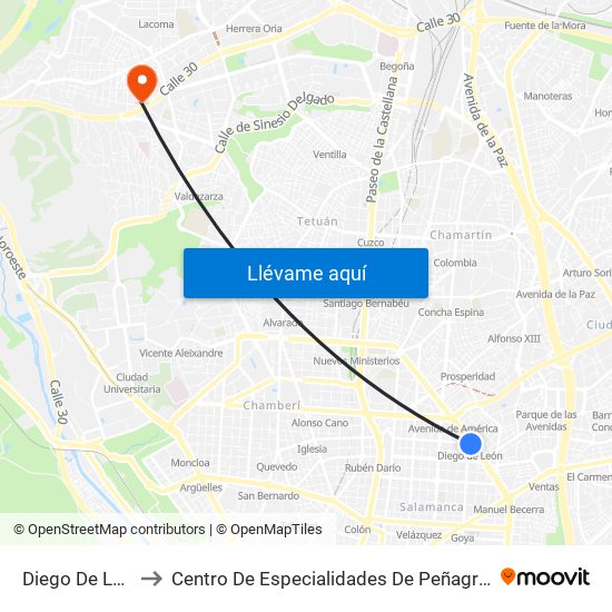 Diego De León to Centro De Especialidades De Peñagrande. map