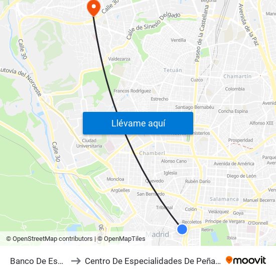 Banco De España to Centro De Especialidades De Peñagrande. map
