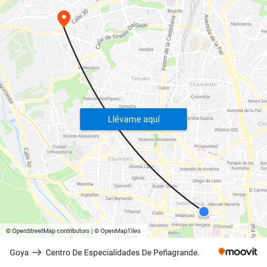 Goya to Centro De Especialidades De Peñagrande. map