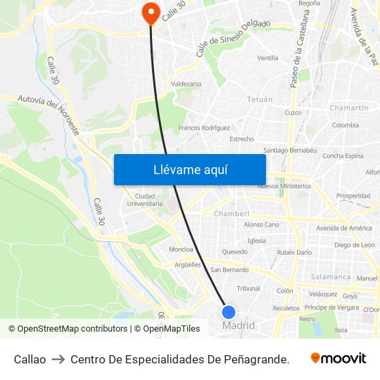 Callao to Centro De Especialidades De Peñagrande. map