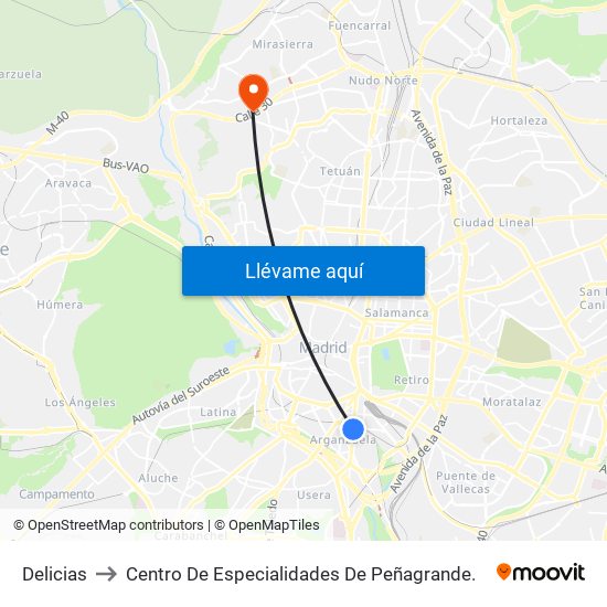 Delicias to Centro De Especialidades De Peñagrande. map