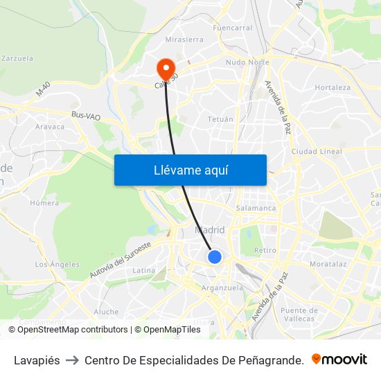 Lavapiés to Centro De Especialidades De Peñagrande. map