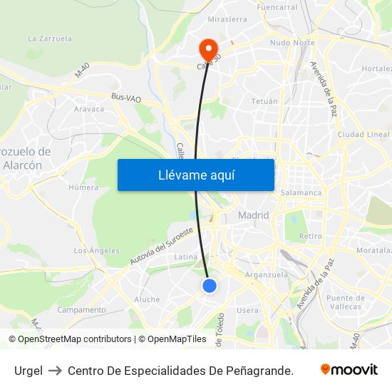 Urgel to Centro De Especialidades De Peñagrande. map