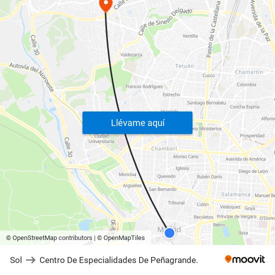 Sol to Centro De Especialidades De Peñagrande. map