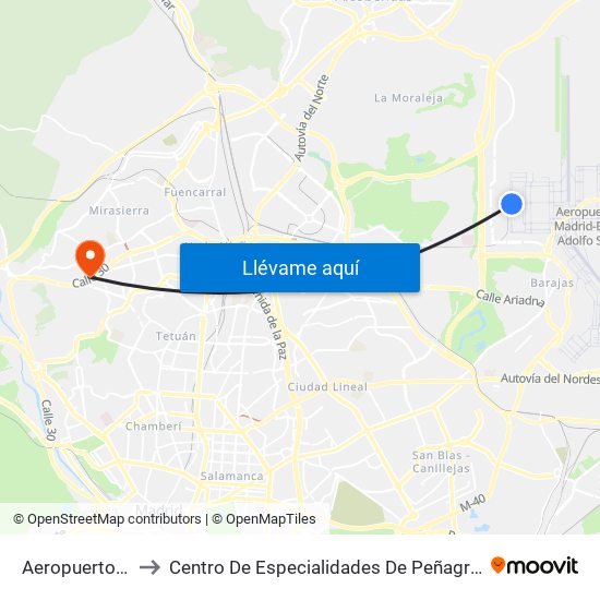 Aeropuerto T4 to Centro De Especialidades De Peñagrande. map