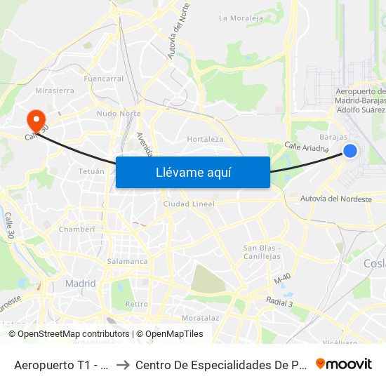 Aeropuerto T1 - T2 - T3 to Centro De Especialidades De Peñagrande. map