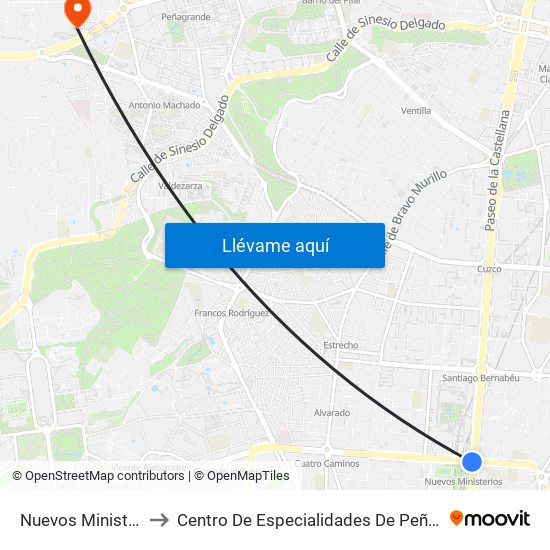 Nuevos Ministerios to Centro De Especialidades De Peñagrande. map