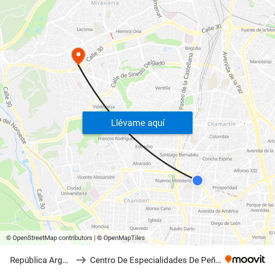República Argentina to Centro De Especialidades De Peñagrande. map