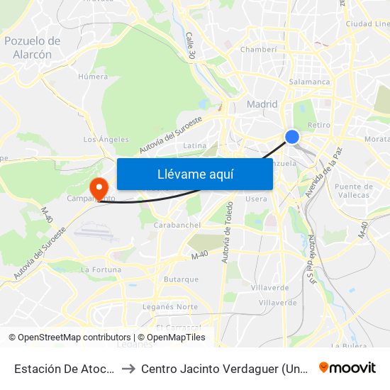Estación De Atocha to Centro Jacinto Verdaguer (Uned) map