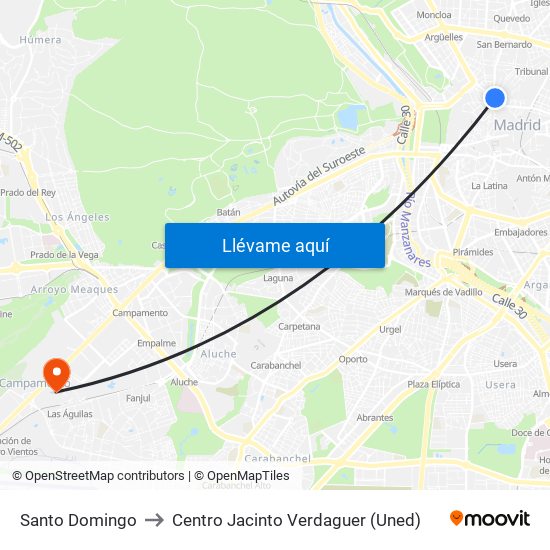 Santo Domingo to Centro Jacinto Verdaguer (Uned) map